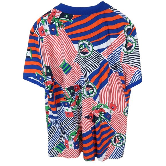 LAUREN RALPH LAUREN Size 2X Nautical Anchor Flag Print Polo Shirt Blue Orange - Picture 2 of 6
